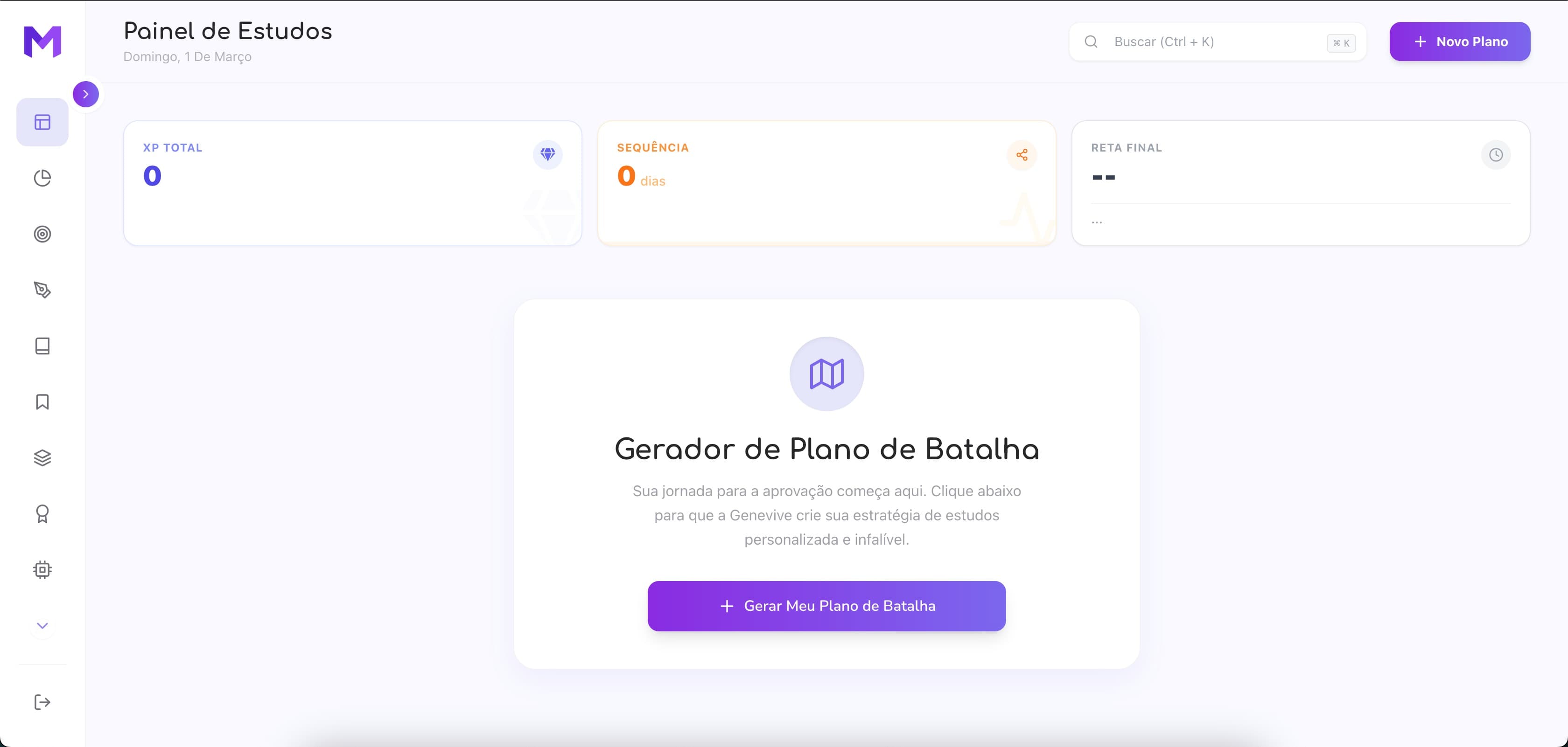 Print da tela de Painel de Estudos